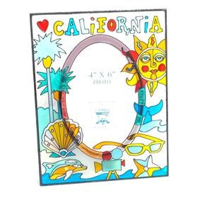 California Themed Stained Glass Colorful Picture Frame Sun Beach Sea For 4x6"